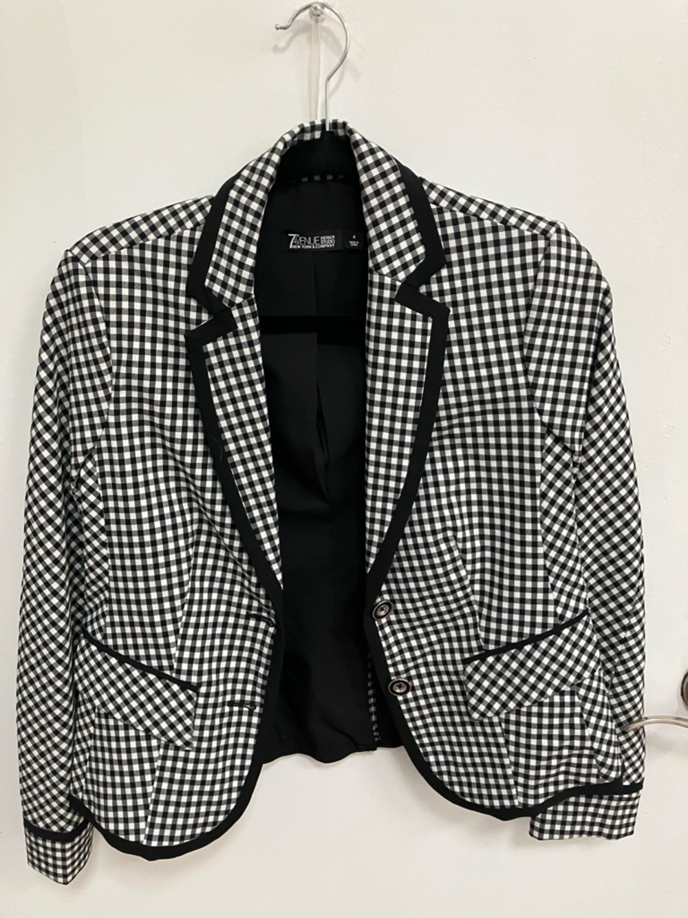 New York & Company Black and White Gingham Blazer